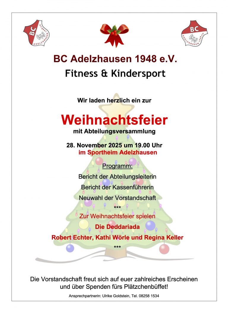 Fitness & Kindersport: Einladung zur Weihnachtsfeier mit Abteilungsversammlung